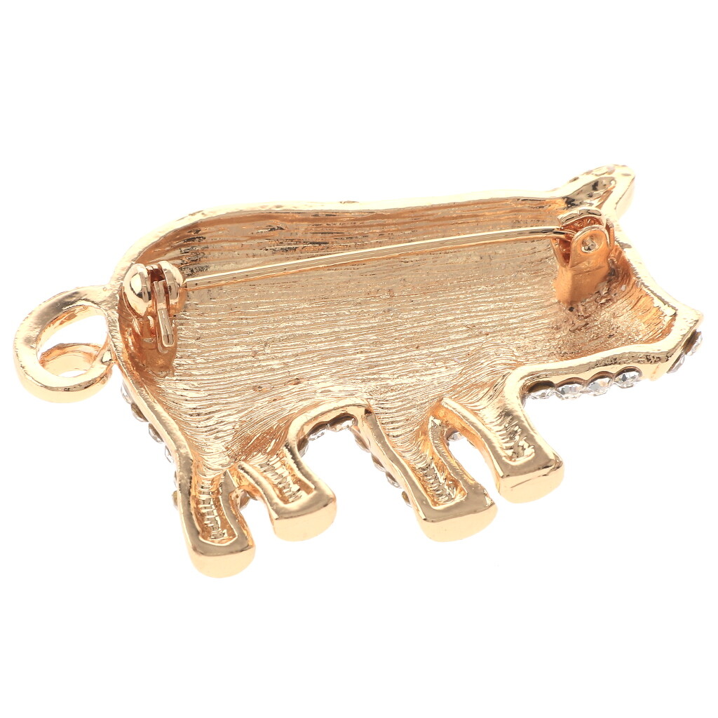 Gold Tone Metal Crystal Pig Brooch P1497-GCL