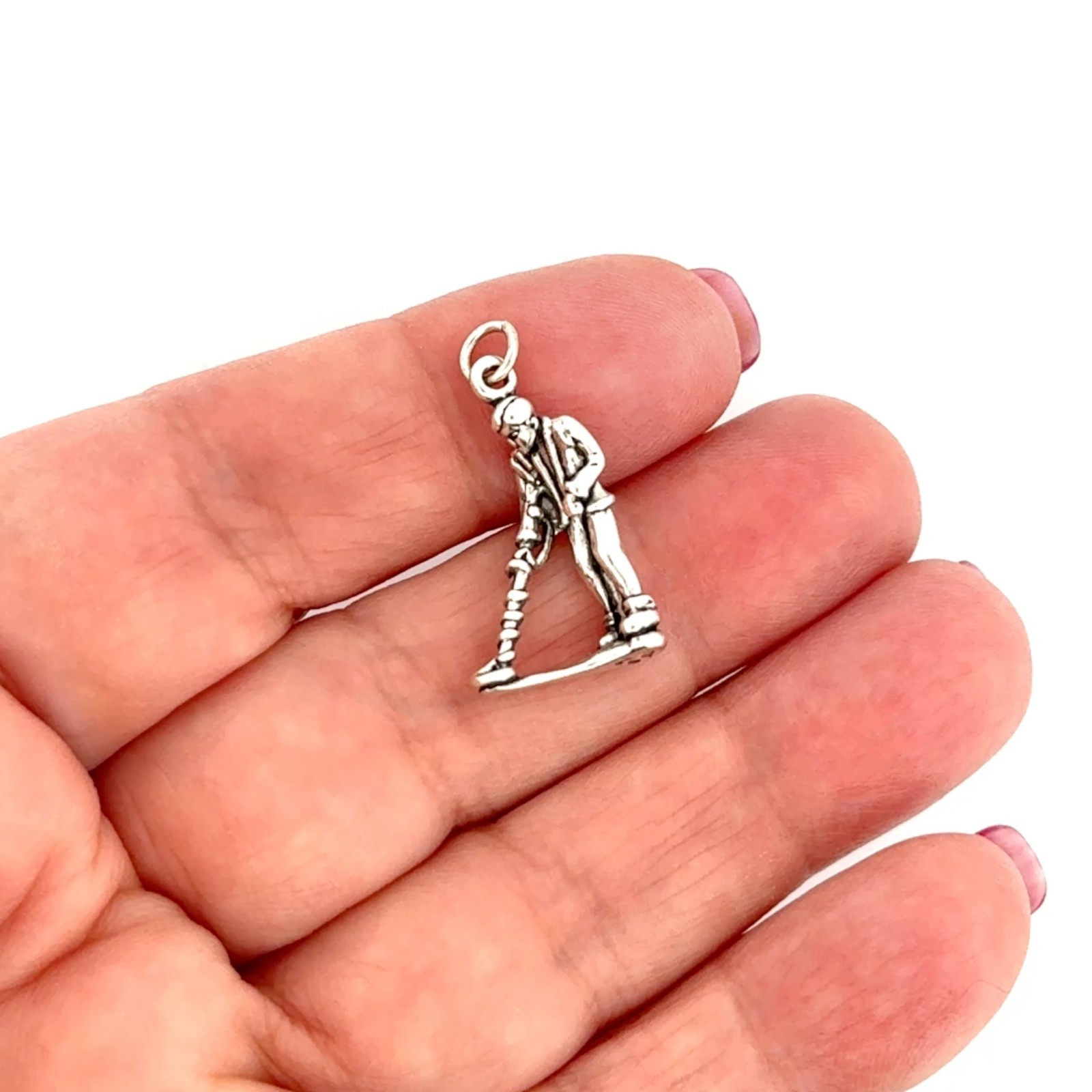 Treasure Hunter with Metal Detector 3D 925 Sterling Silver Charm Beachcomber