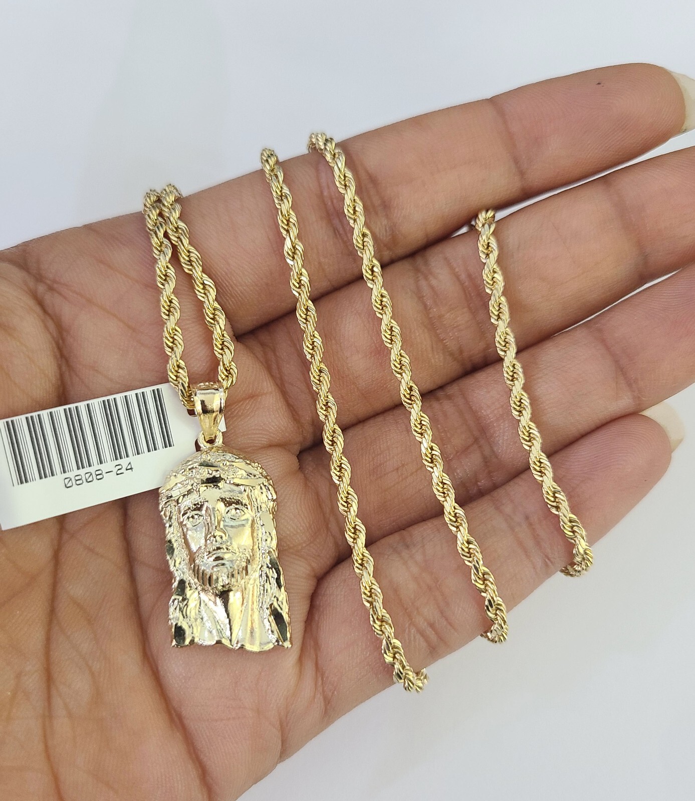10k 2.5mm Rope Chain Jesus Head Pendant 18″-30″ Yellow Gold Set Charm Necklace