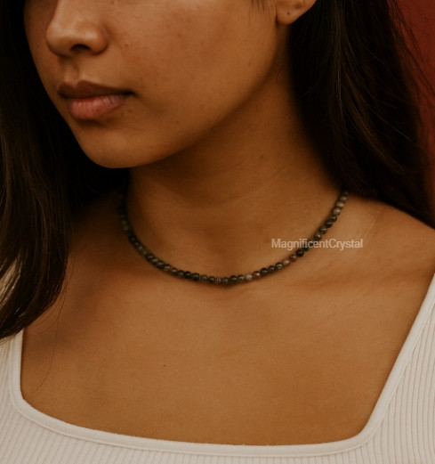 Yooperlite Glow Stone Choker Necklace 4mm Fluorescent Beaded Healing Jewelry