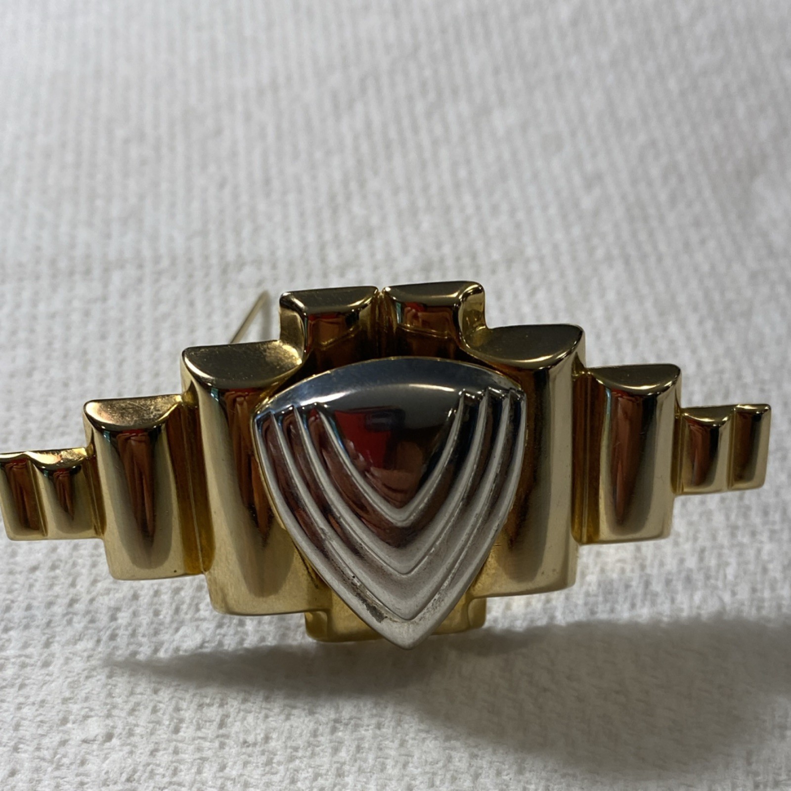 Art Deco Geometric Shield Brooch Pin Gold Silver Black Tone Metal No Stone