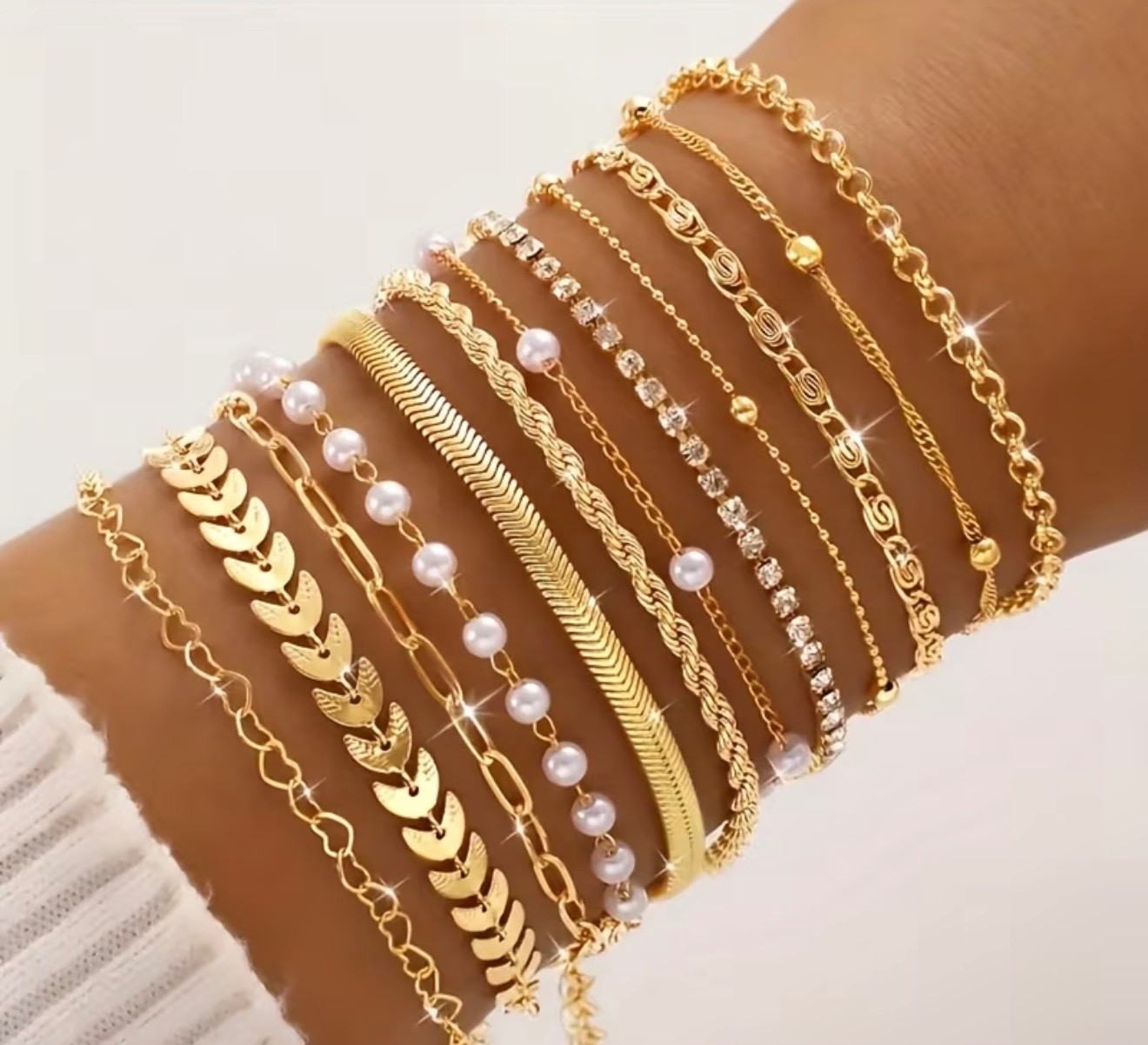 12pc Layered Stackable Bracelet Set Women’s Rhinestone Heart Charm Jewelry 1