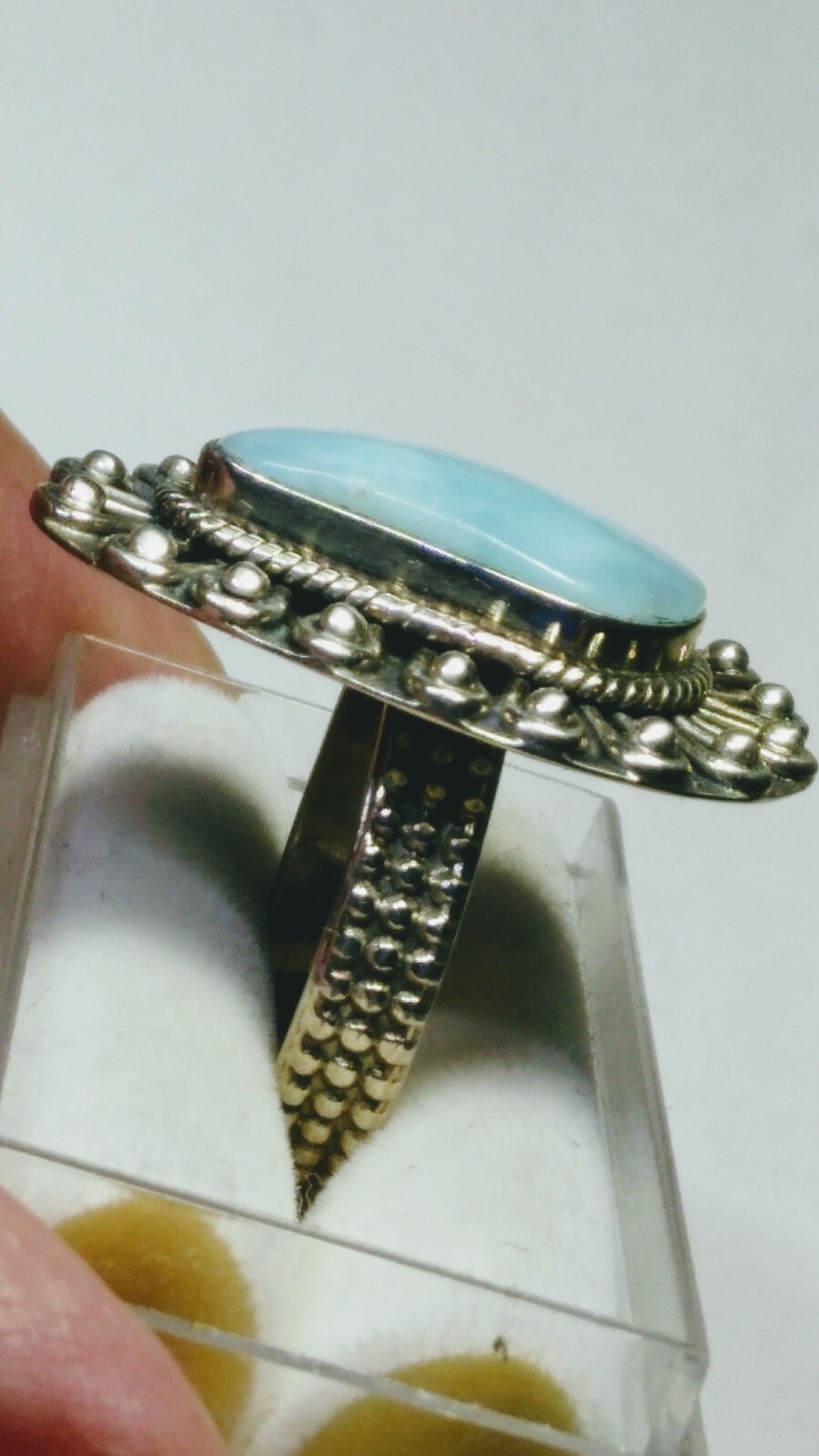 LUSCIOUS UNTREATED NATURAL LARIMAR IN STERLING SILVER.925 RING SIZE 9.0-9.25!