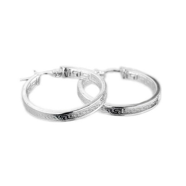 40mm 1 5/8″ MEDIUM Greek Key Hoop Earrings Meander 3D Motif Sterling Silver 925