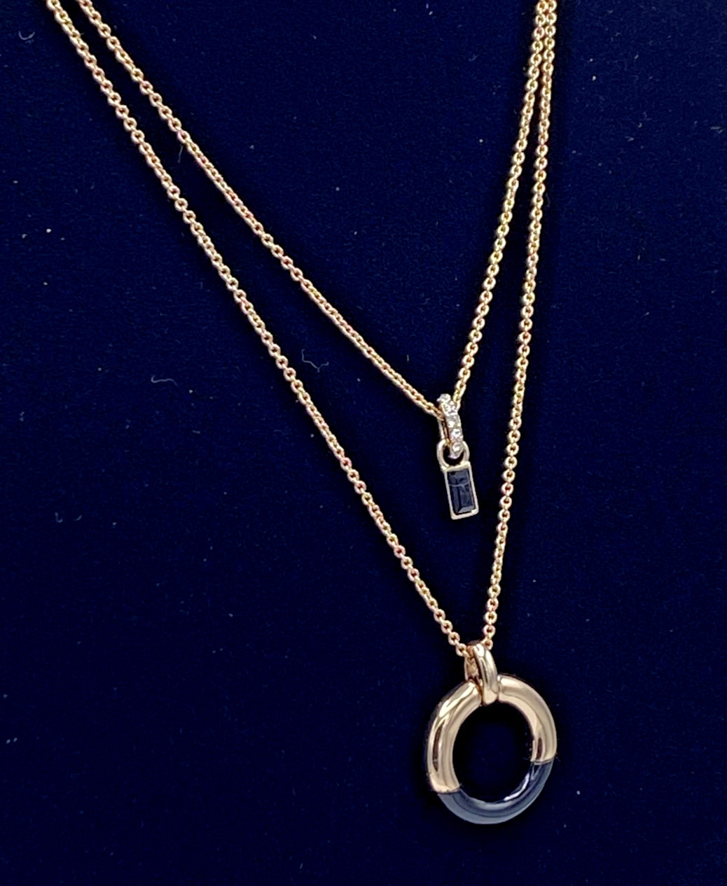 DKNY Gold Tone Organic Pendant Two-Row Necklace 16″ + 3′ extender NEW Gift Box