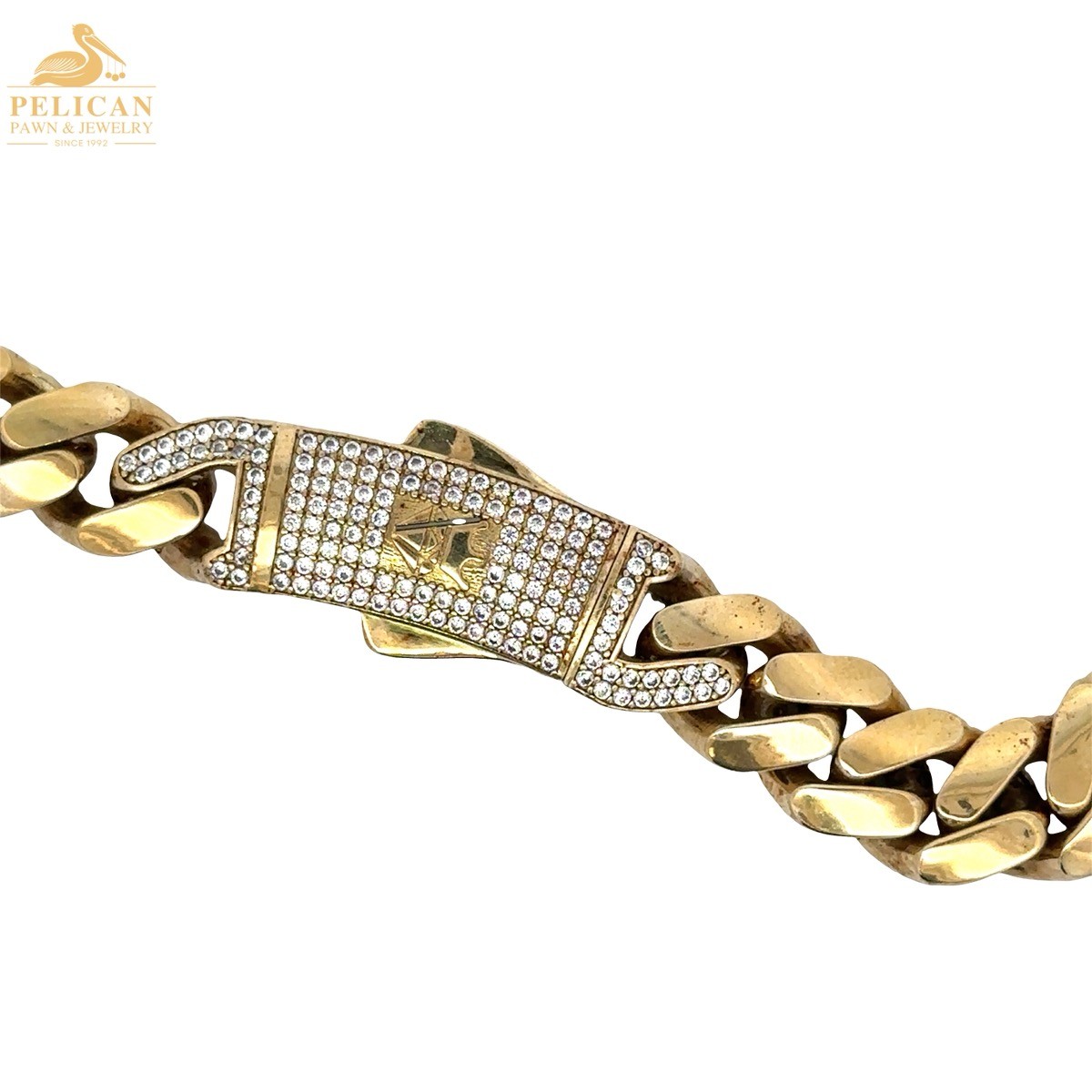 22″ 10K Gold & White Stone Hollow Cuban Chain 10.9mm Thick (MYEE) (PSH039776)