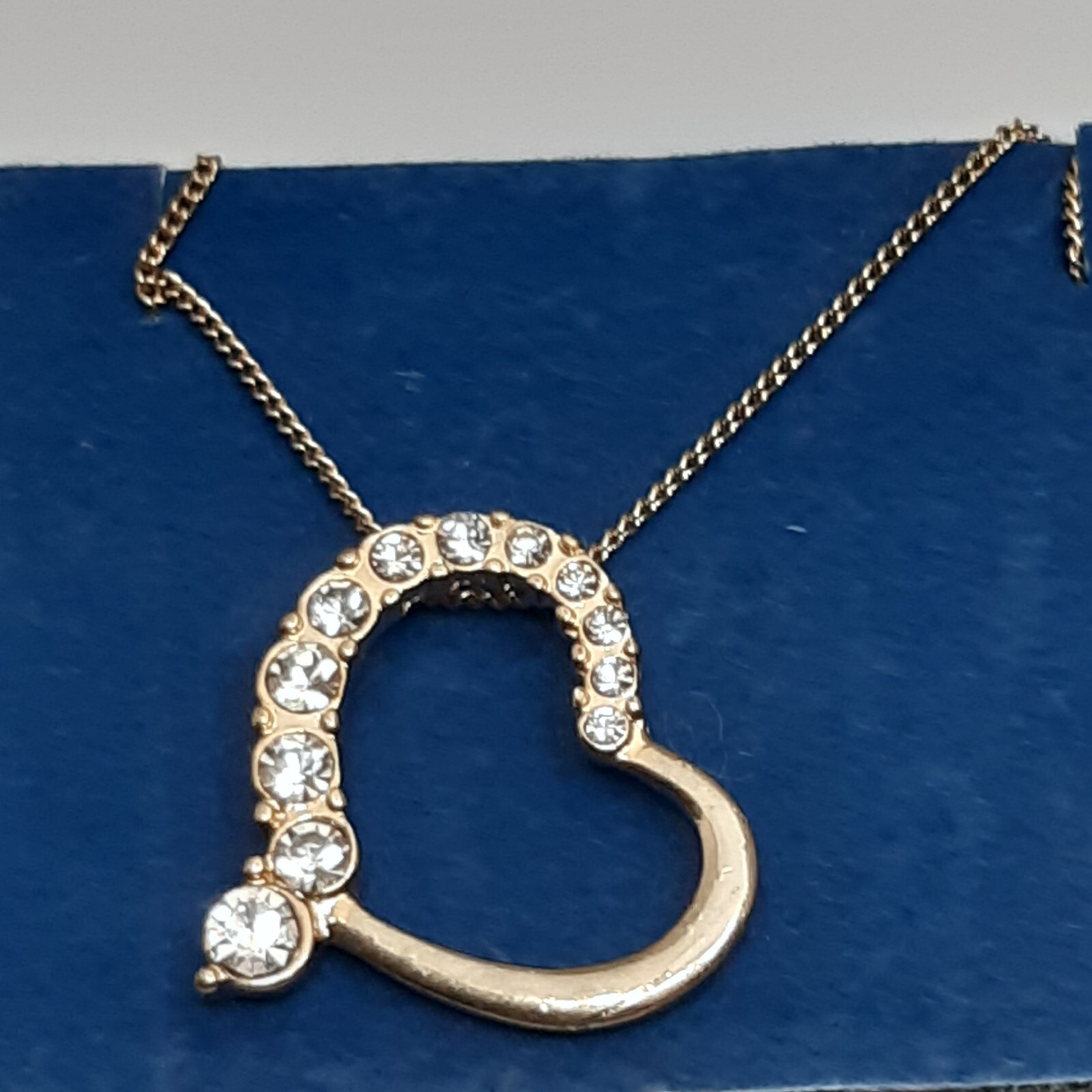 Gold Tone Necklace with Heart Pendant and Sparkly Crystals Rhinestones 36 cm