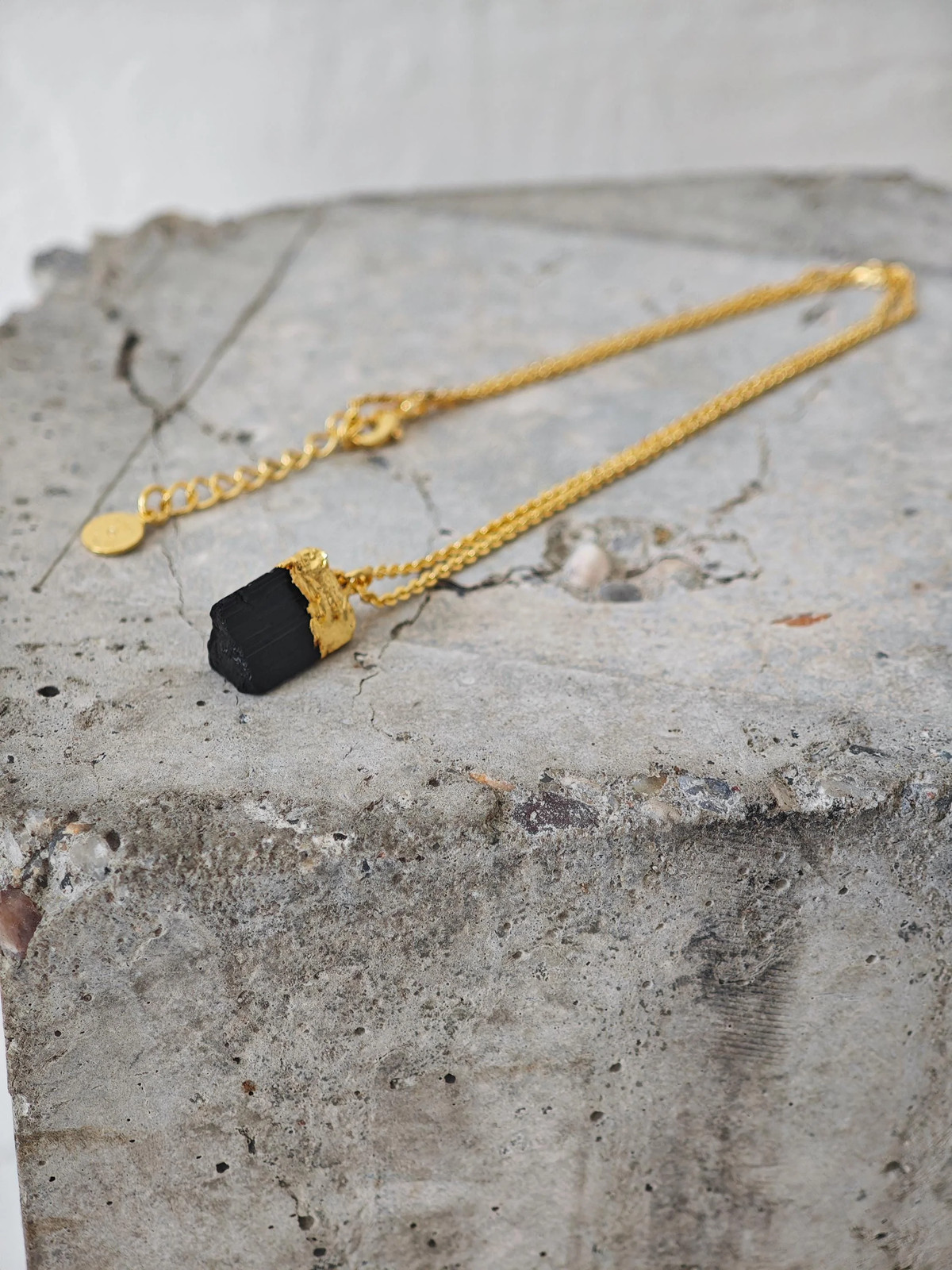 Gold Necklace with Tourmaline Pendant 18K Gold Plating Chain Black Gold