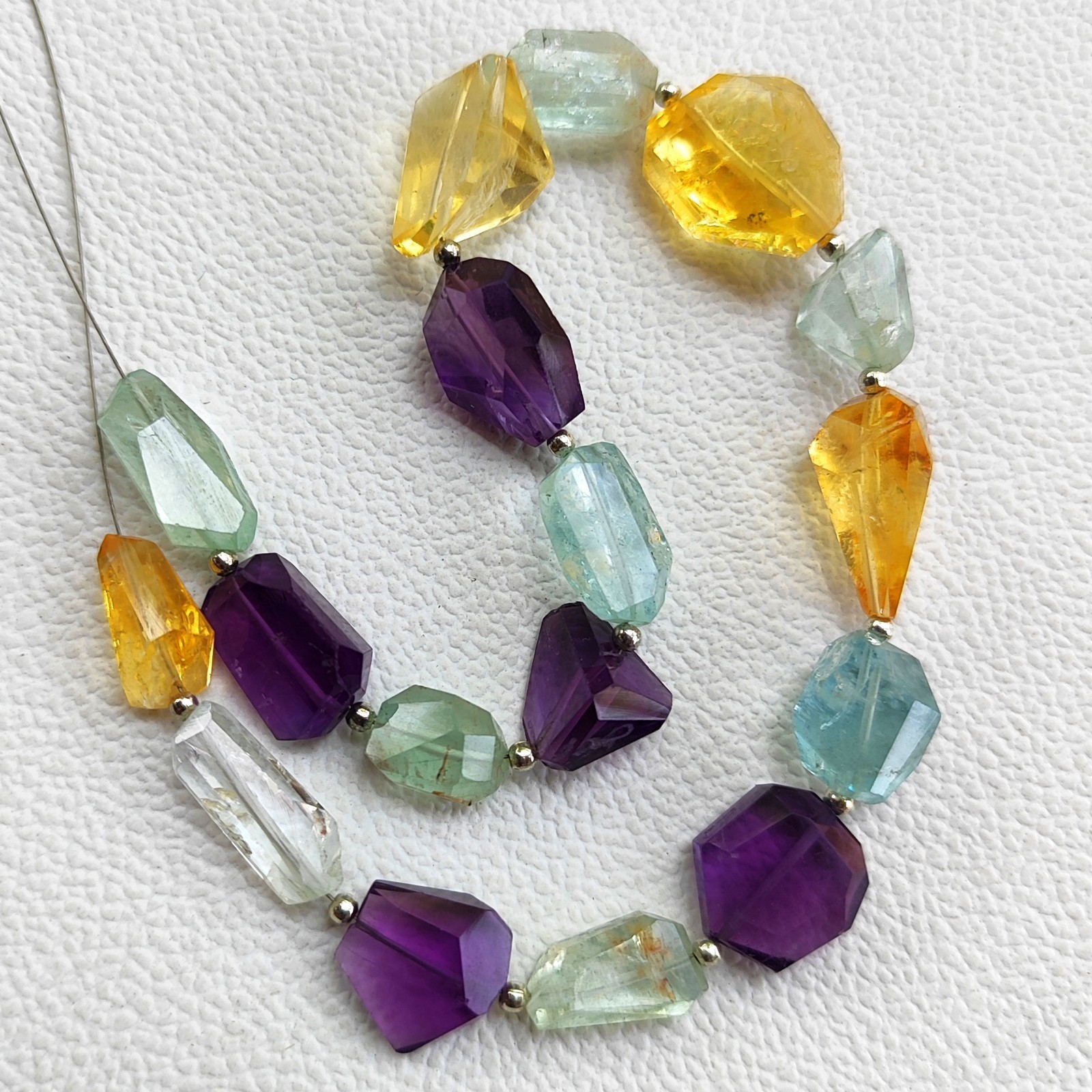 Amethyst Aquamarine Citrine Beads 12-14mm Faceted Nugget 11″ Strand Natural Gem