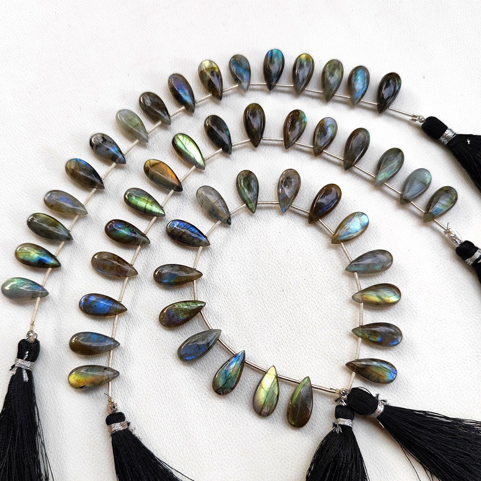 Natural Rainbow Fire Labradorite Gems 15×7 mm Size Smooth Pear Shape Beads 6.5″