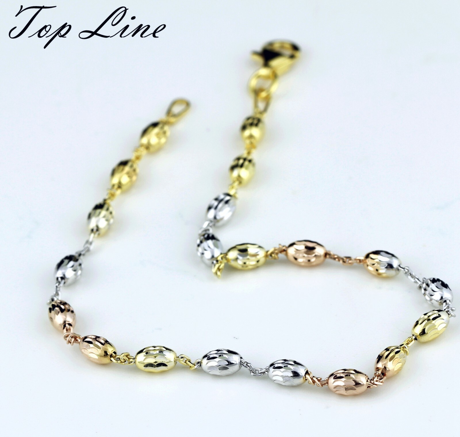 Women 925 Sterling Silver Gold / Rose Gold Oval Bead Chain Anklet Bracelet 9-10″
