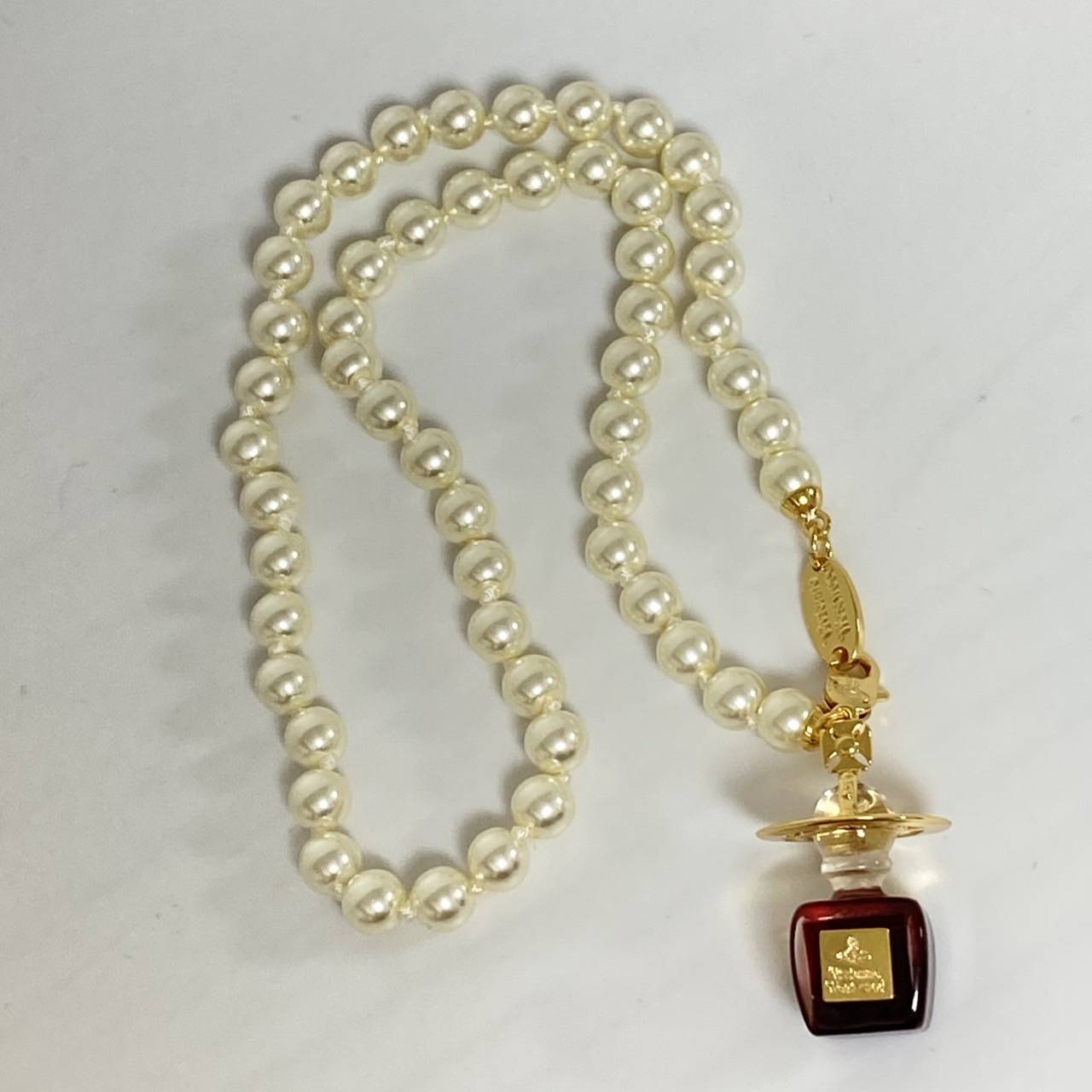 Vivienne Westwood Necklace Pearl Perfume Bottle Choker Gold Wine Red NO BOX