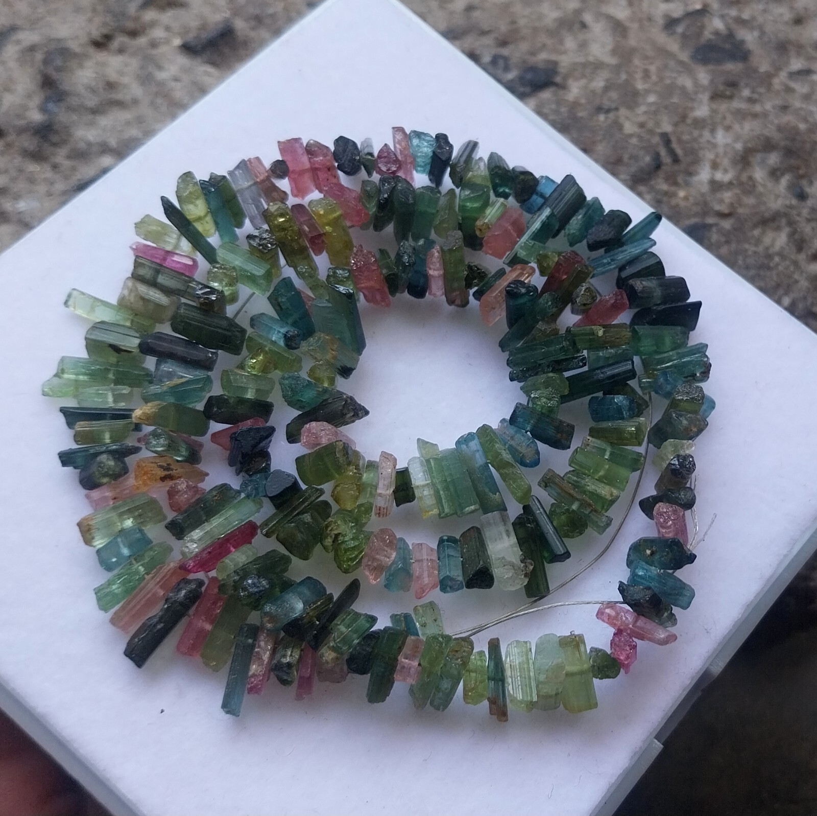 105 Ct 4 to 11 MM Natural Multi Color Tourmaline Raw Rough Pencil 18 Inch Beads