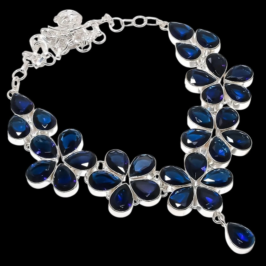 925 Sterling Silver Blue Tanzanite Gemstone Handmade Jewelry Necklace Size-18″