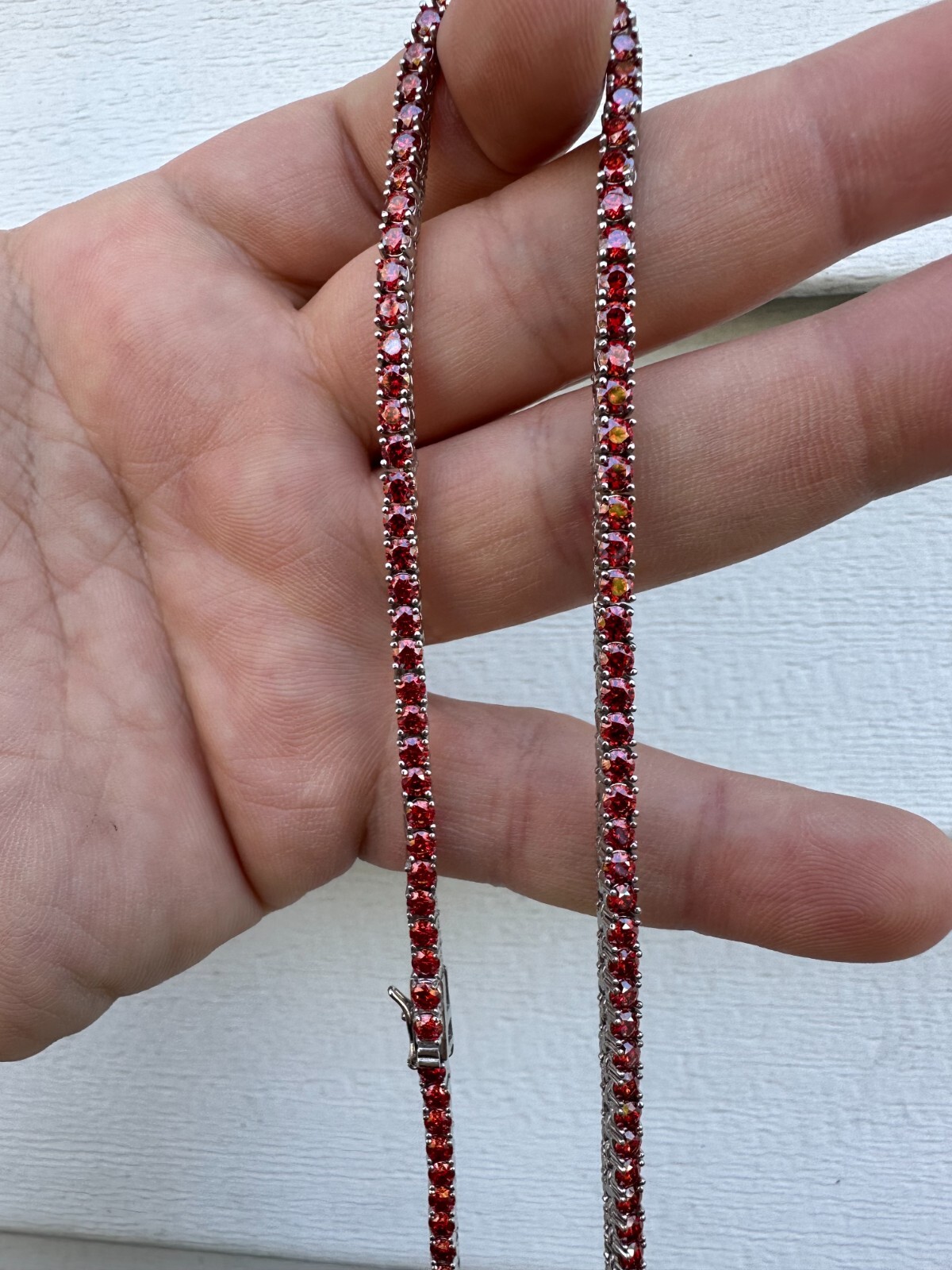 Real Ruby Red MOISSANITE 3mm Tennis Chain 925 Silver Iced Necklace Pass Test