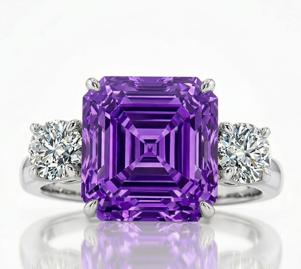 10.80 Ct Certified Asscher Purple Natural Diamond Ring VVS1 White Gold Finish