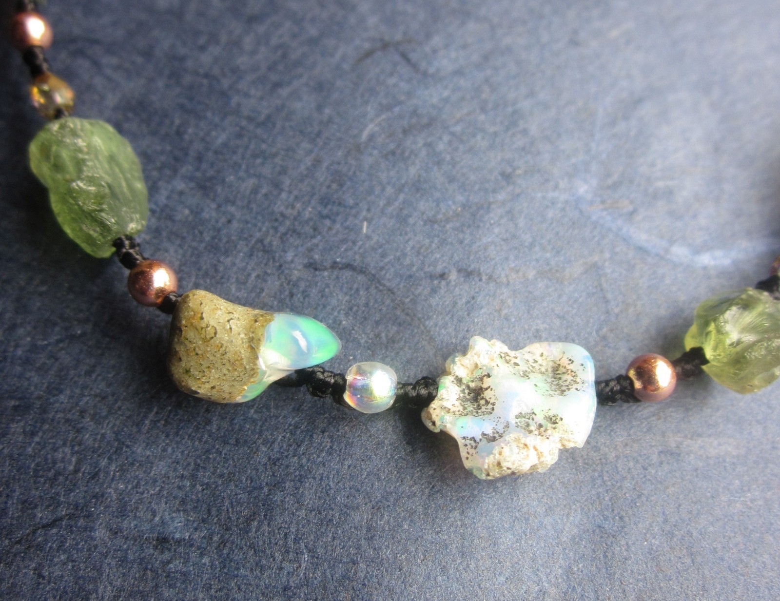 Necklace Black Ethiopian Fire Welo Opal Apatite Aquamarine Copper Raw Heals GIFT