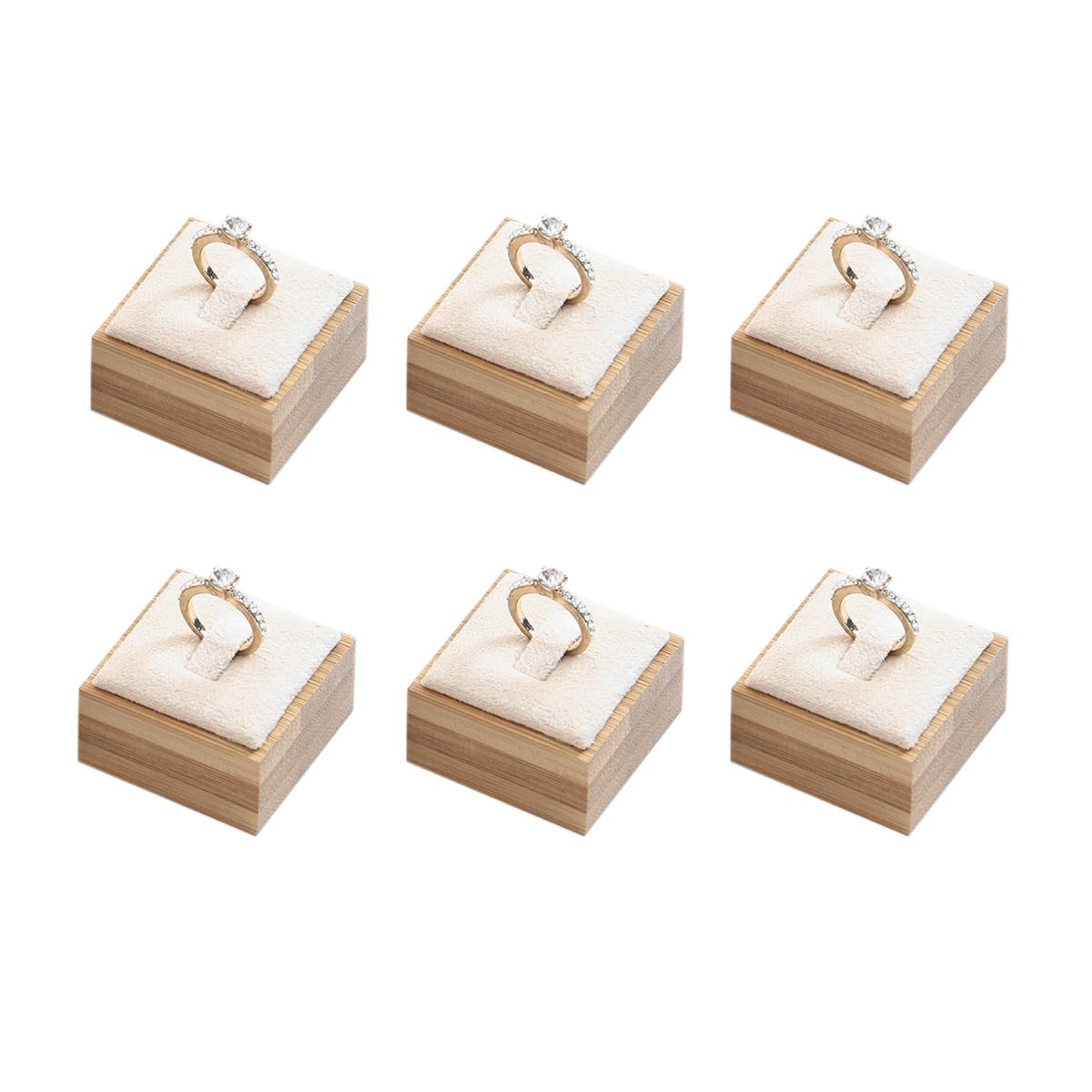 Bamboo 6 Pcs Rings Display Stand for Selling Velvet Jewelry Ring Holder Organ…