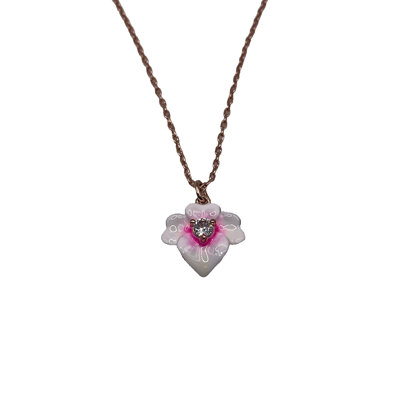 Kate Spade Precious Pansy Pink Flower Necklace Rose Gold Plated NEW Jewelry Gift