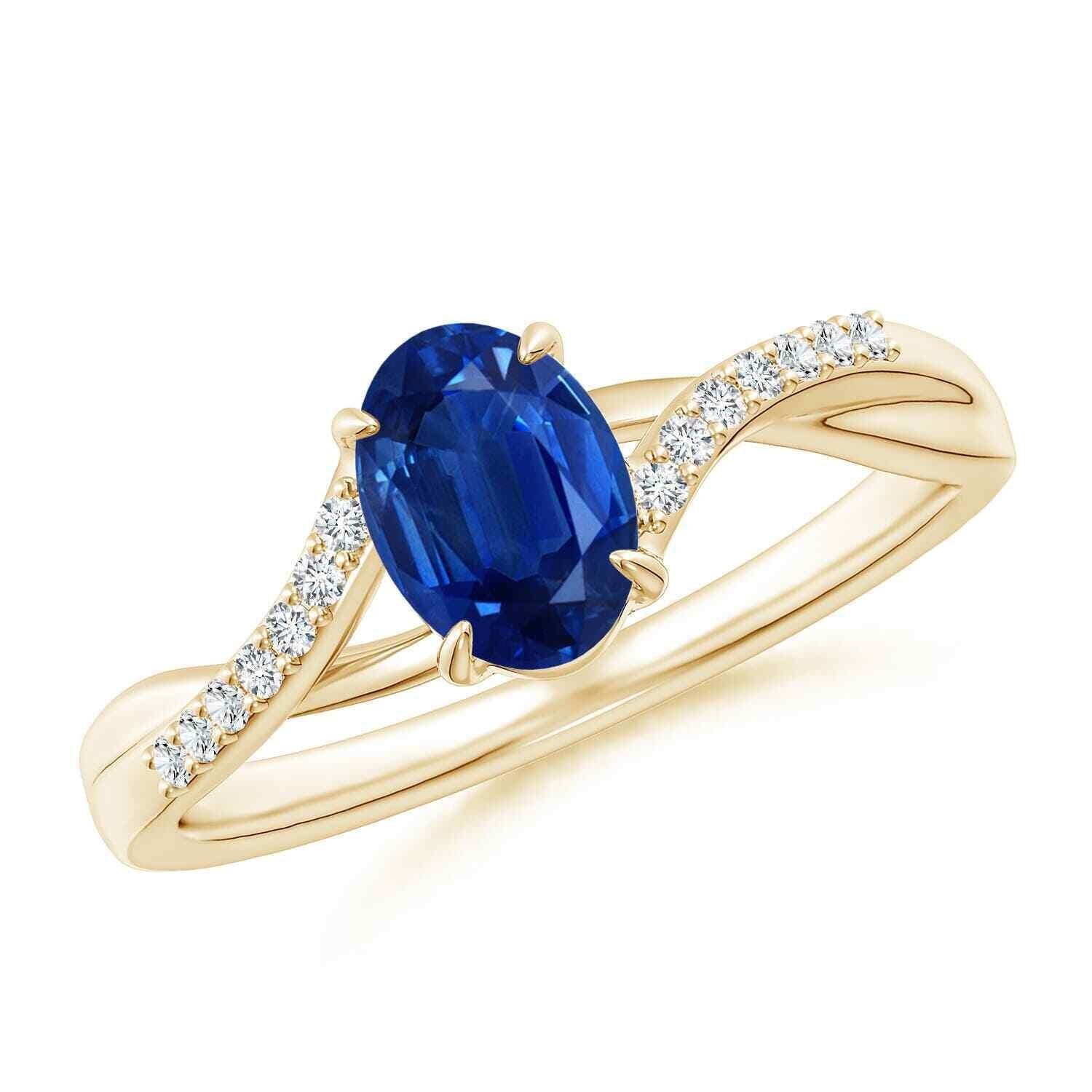 Blue Sapphire Stone Sterling Silver Solitaire with Accents New Ring Jewelry US 7