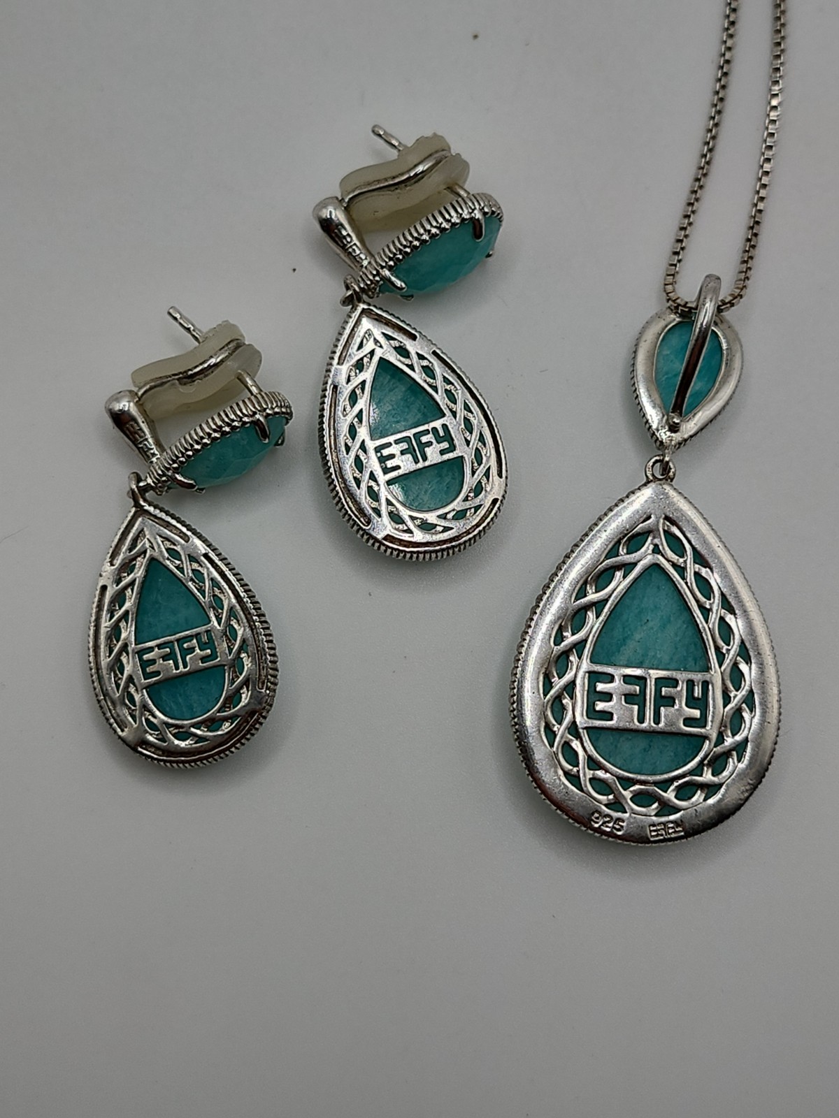 Effy Sterling & Amanzonite Pendant & Earrings w/ 18 inch Chain