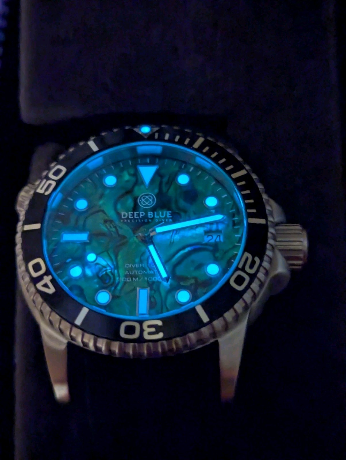 DEEP BLUE 40 MM DIVER 1000 AUTOMATIC BLACK CERAMIC BEZEL – GREEN ABALONE