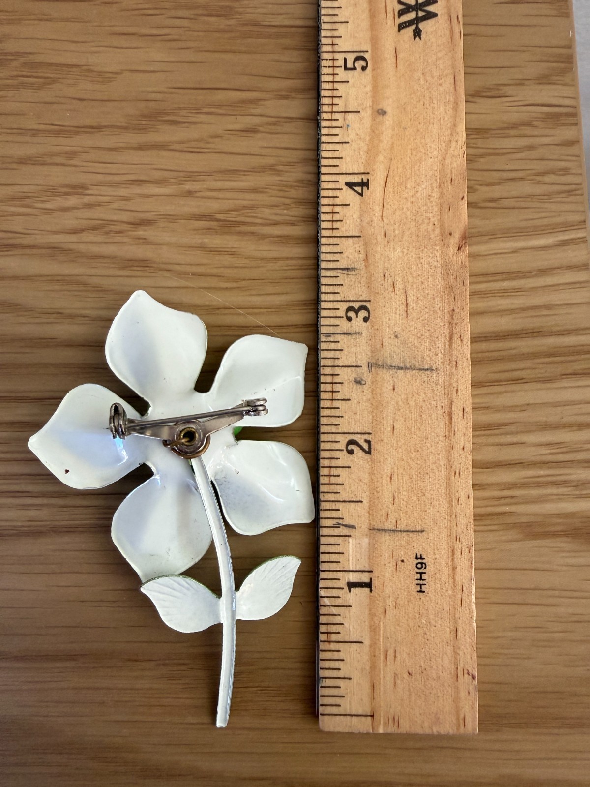 Vintage Enamel Flower Brooch Lime Green
