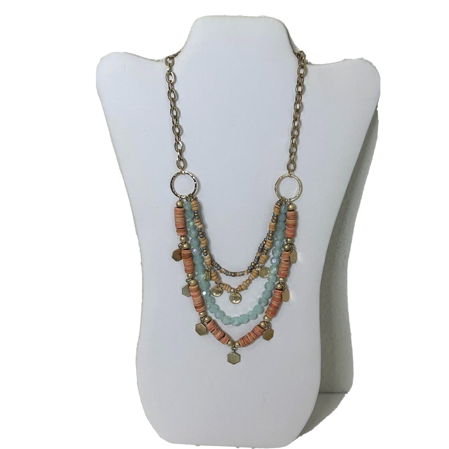 Lydell NYC Beaded Chain Multistrand Necklace Multicolor Beads on Gold Chain New