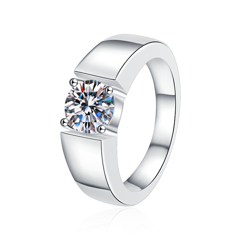 1CT 2CT Solitaire Moissanite Mens Engagement Ring Band Solid 925 Sterling Silver