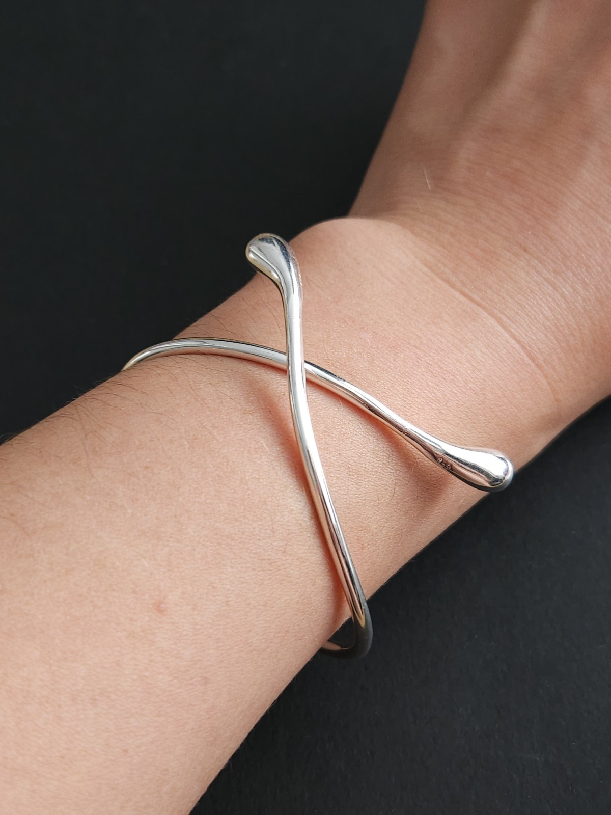 Sterling Silver Wrap Around Bangle Adjustable Liquid Teardrop Open Cuff Bracelet
