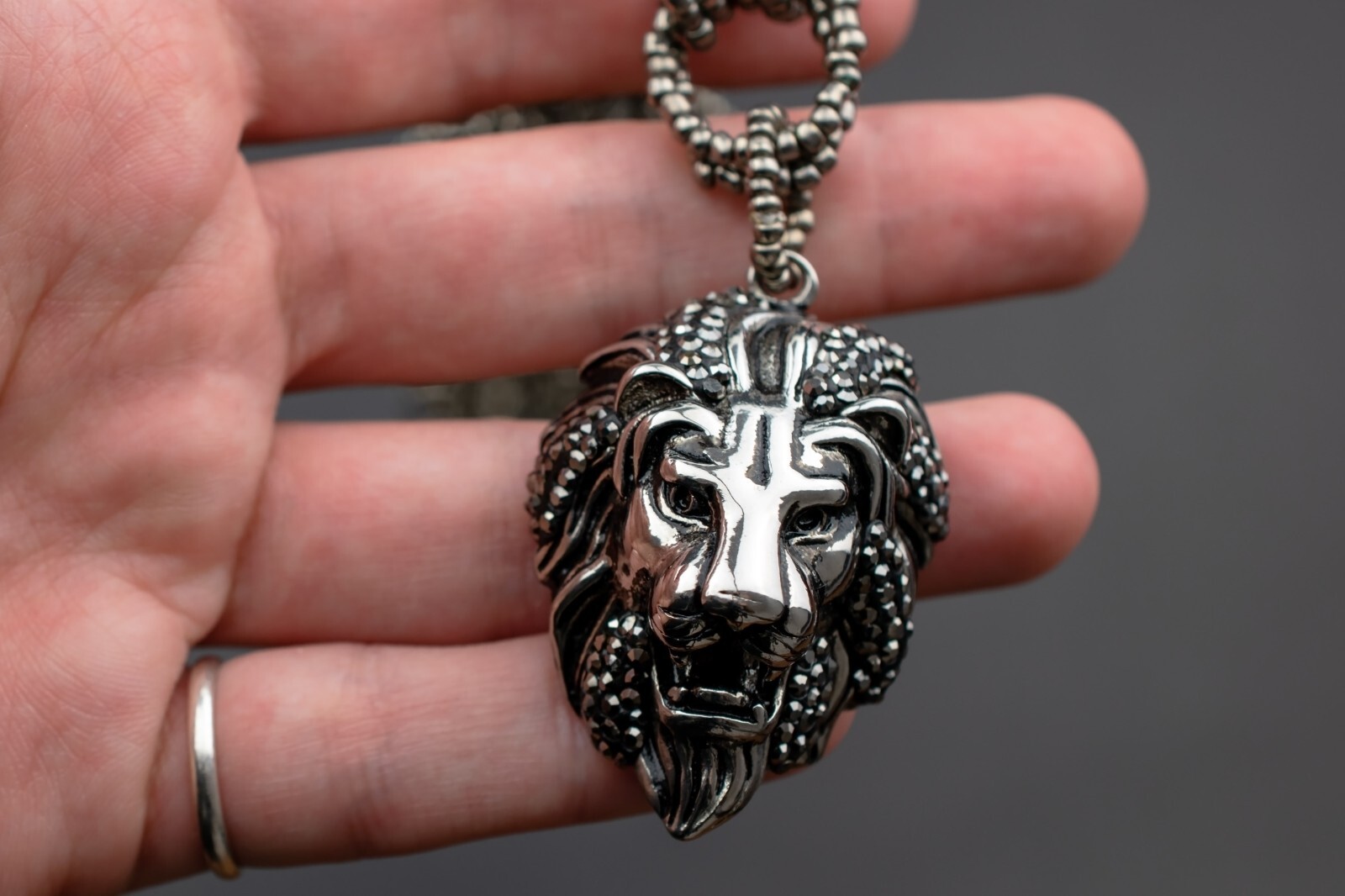 Lion head necklace large, extravagant eye catching necklace