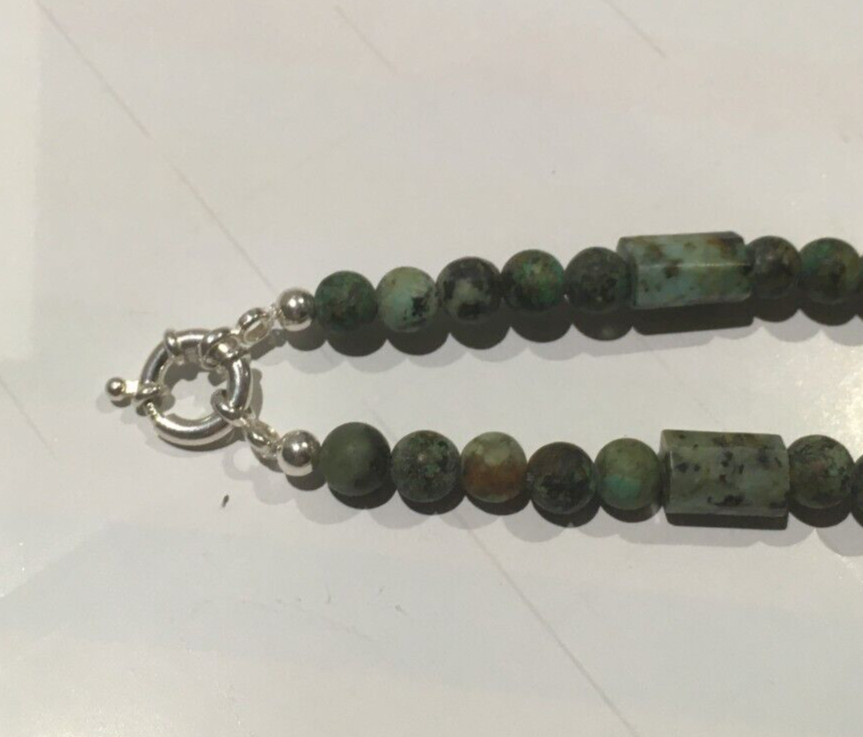 Men’s Sterling Silver Natural African Turquoise Necklace 18″