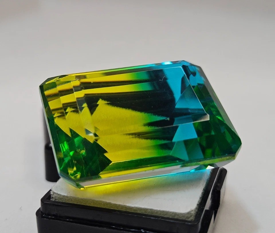 Bi-Colour Emerald Cut 105+ Ct Natural Tourmaline Certified Loose Gemstone