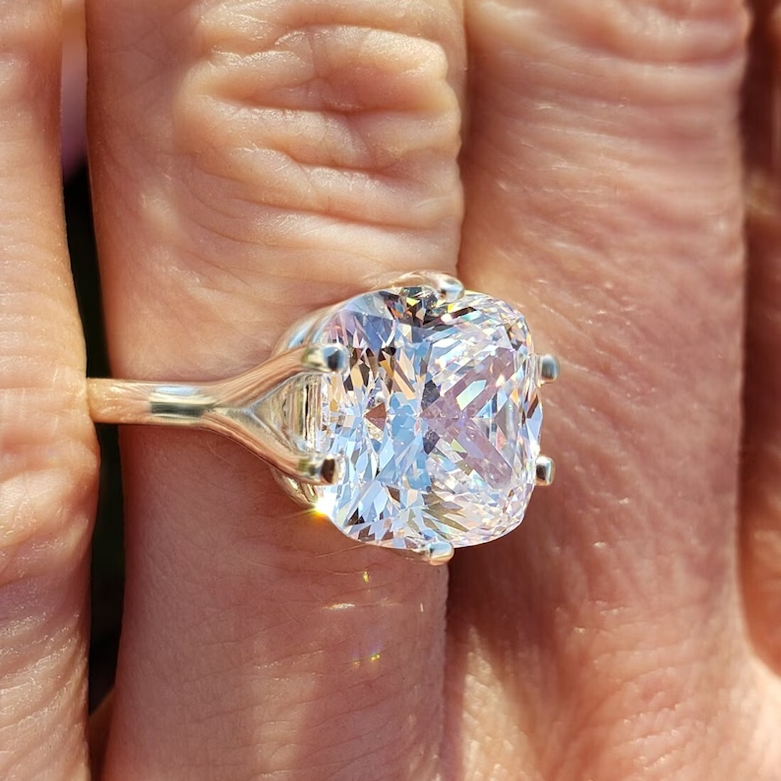 RARE 5.85 Ct Certified Cushion Cut Off White Diamond 925 Silver Ring Great Shine