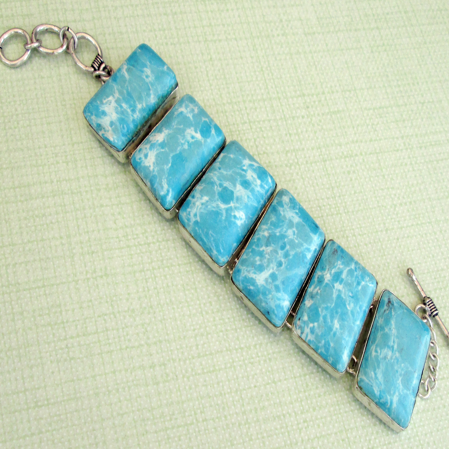 Light blue natural sand hill turquois gemstone handmade bracelet Sz 8″ & less