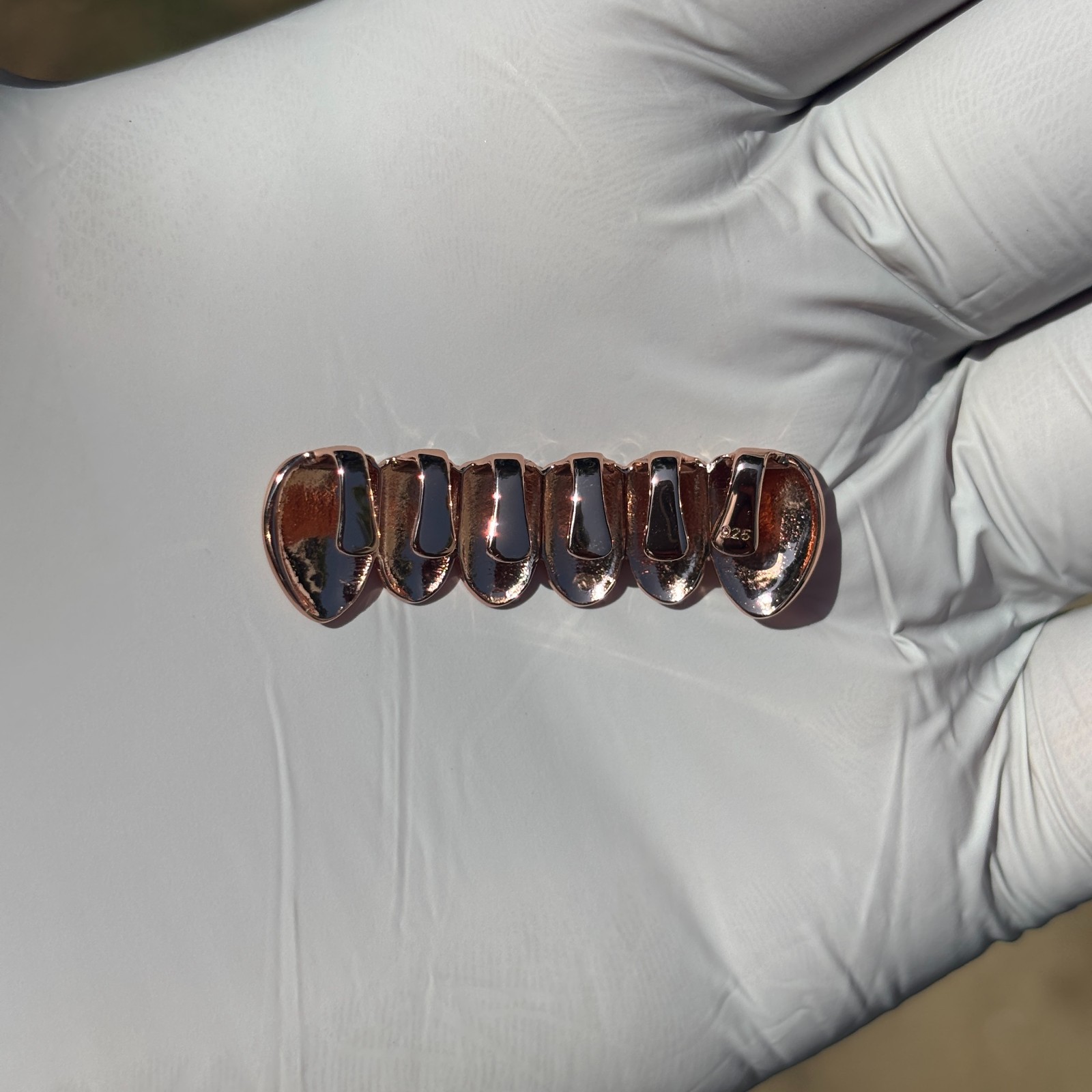 Real SOLID 14k Rose Gold 925 Sterling Silver Custom GRILLZ Teeth Top Bottom