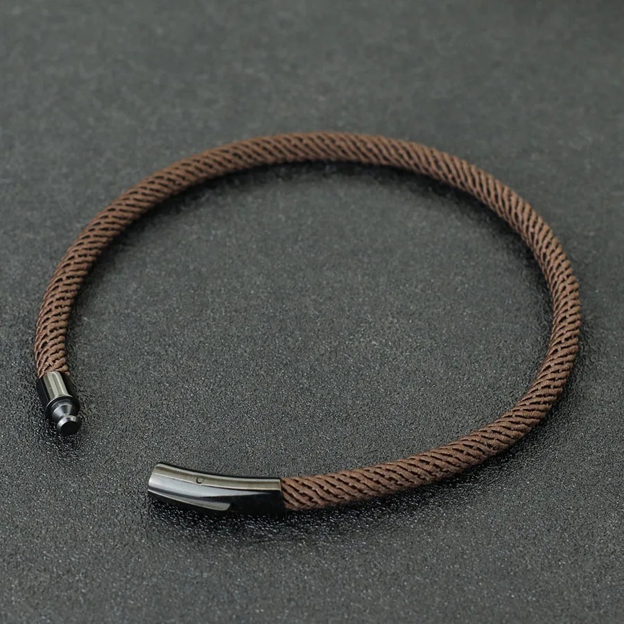 1pc Rope Bracelet Men 4mm Thread Stainless Steel Bracelets Buckle Jewelry