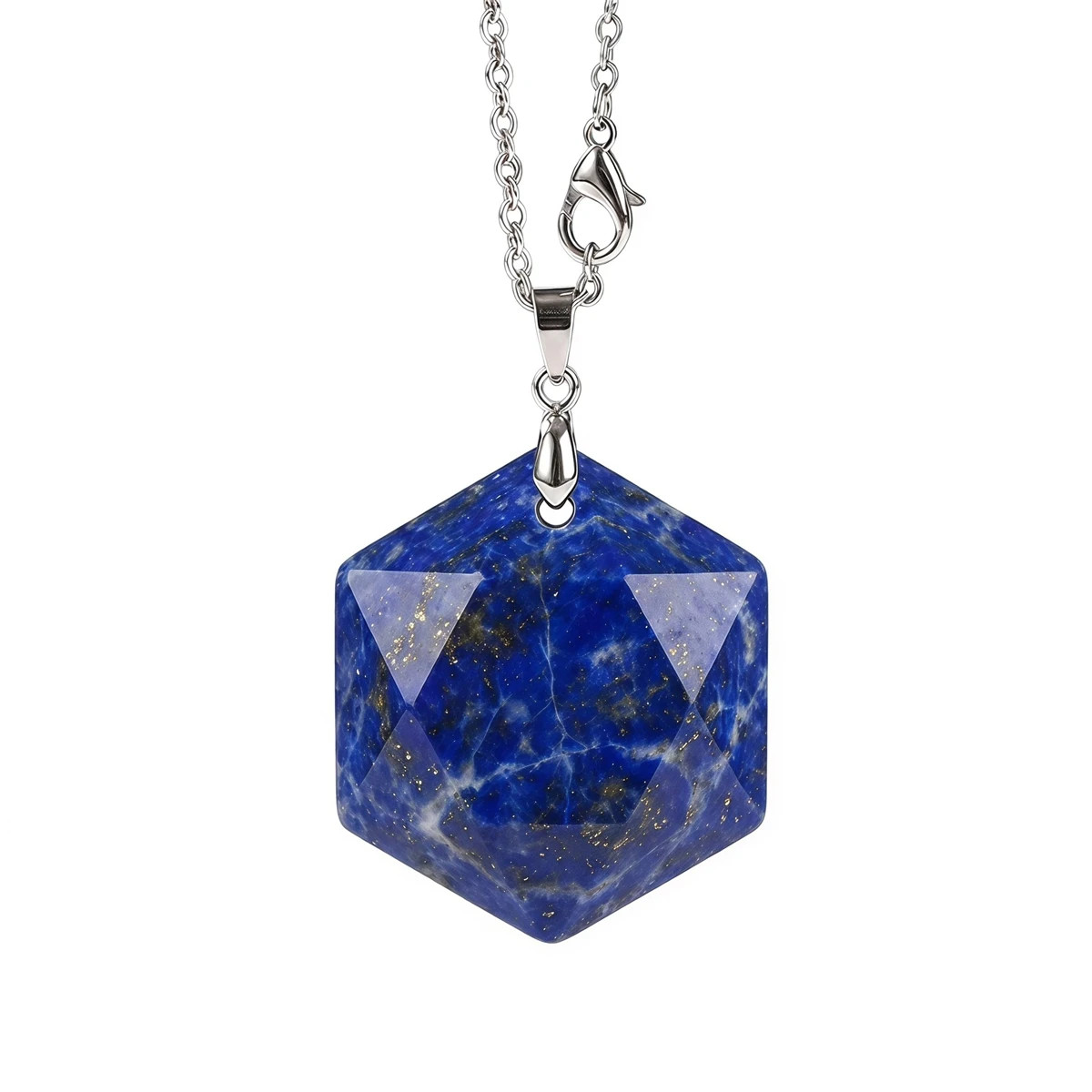 6PCS 22mm Faceted Hexagon Natural Stone Necklace Healing Crystal Pendant