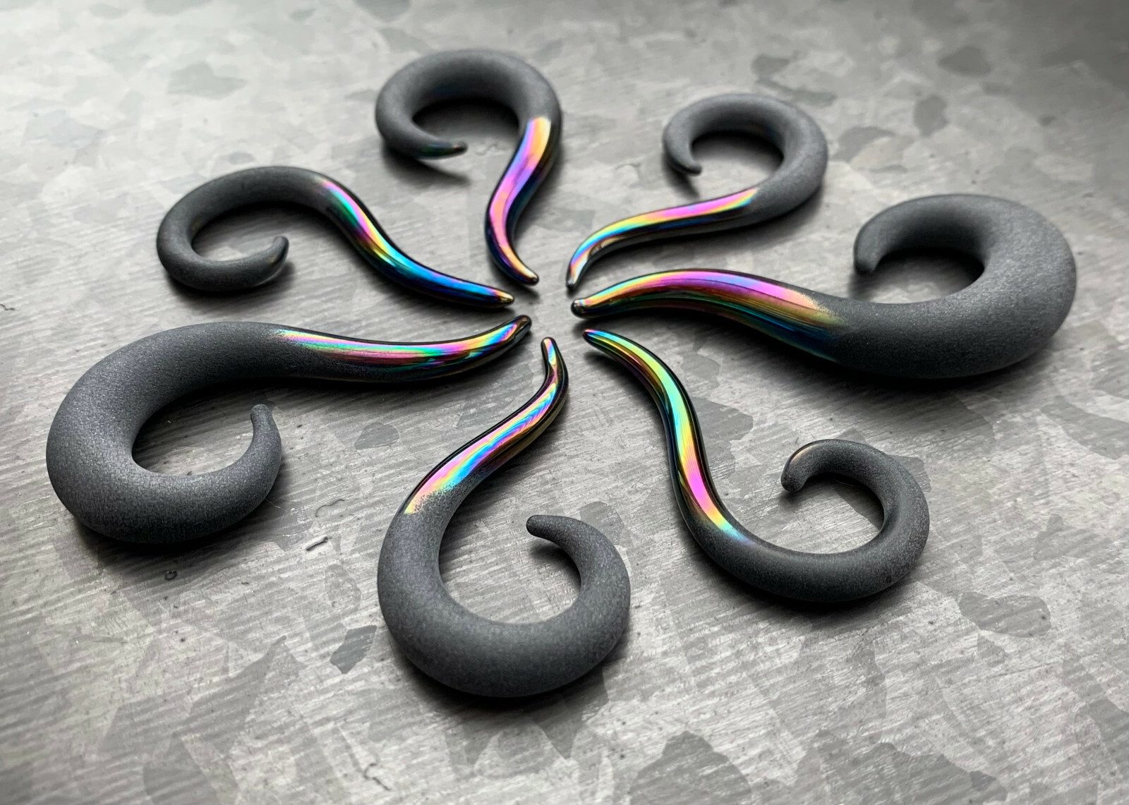 PAIR Two-Toned Matte & Rainbow Glass Spiral Hanging Tapers Expander Plugs Gauges