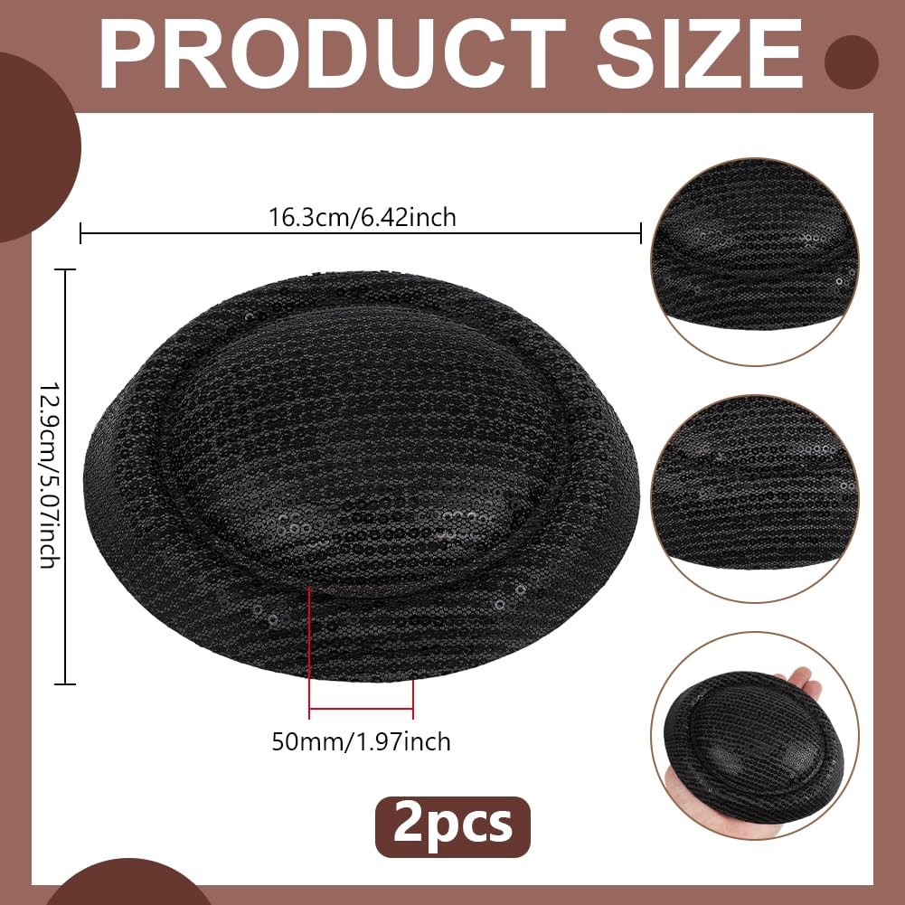 2Pcs Black Fascinators Hat Base Polyester Millinery Base with Glitter Sequins…