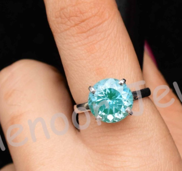 Natural Paraiba Tourmaline Round 925 Sterling Silver Ring Certified Wedding Ring