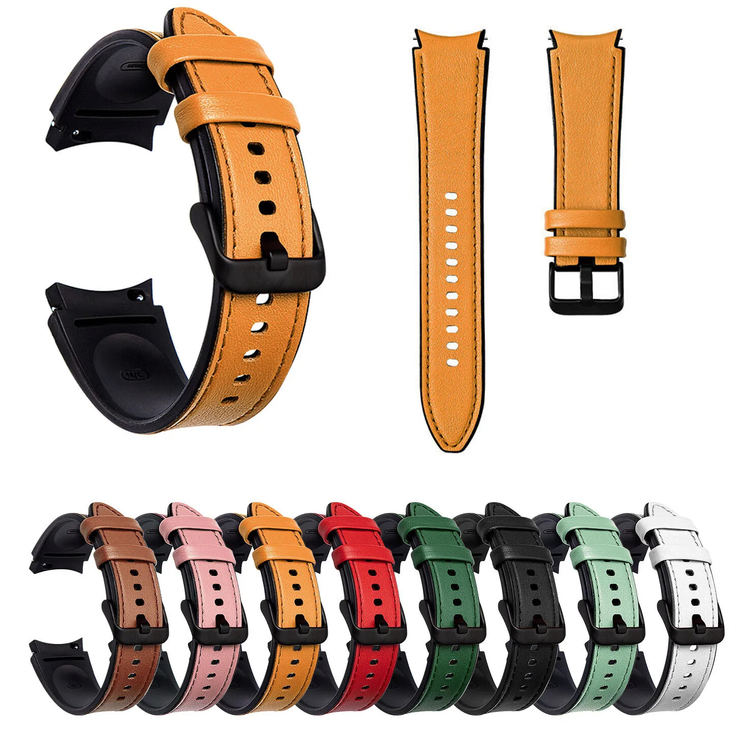 20mm Curved TPU Leather Strap for Samsung Galaxy Watch 7 6 5 4 40mm 44mm 43 47mm