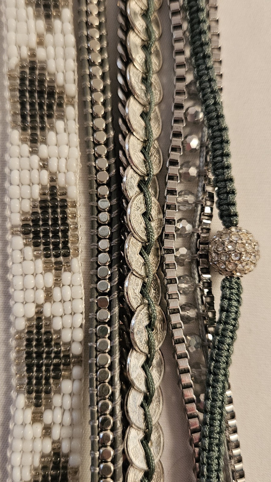 Victoria Emerson Bracelet Crystal Beaded Chain Cuff Womens 7.5 Inch Silver