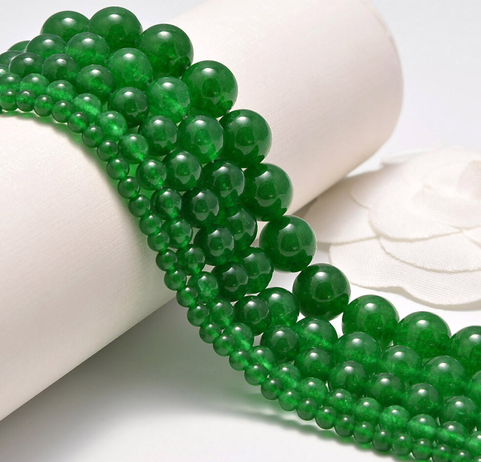 Natural Malay Green Jade Smooth Round Loose Beads 15″ 4mm 6mm 8mm 10mm 12mm