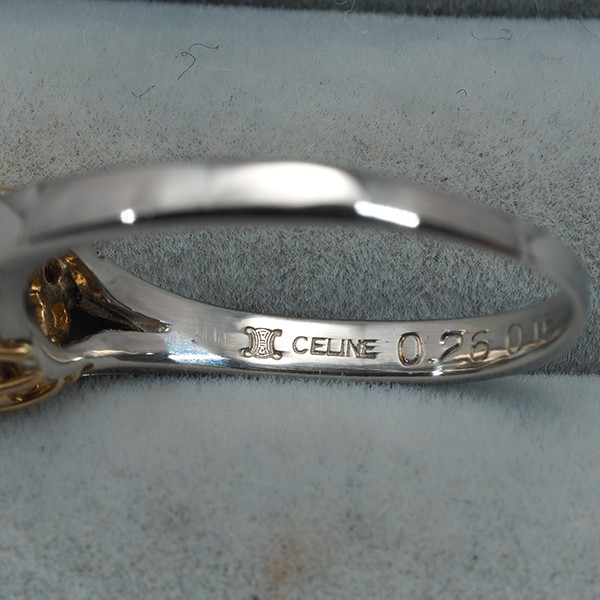 Auth CELINE Ring Diamond 0.26ct/0.16ct Macadam US6-6.25 Pt 900/18K YG