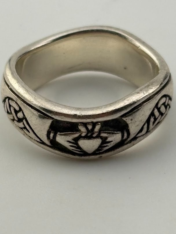 PETER STONE PSCL 925 STERLING SILVER CLADDAGH 6.8MM BAND RING SIZE 6.5 3393