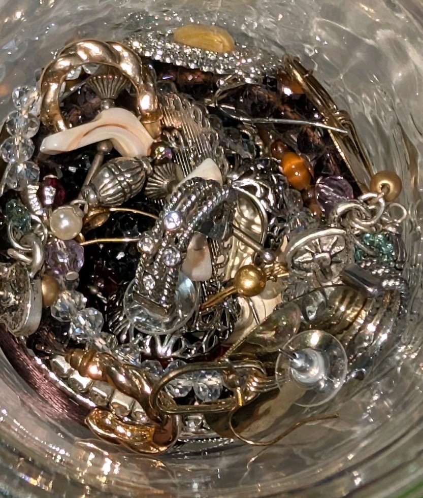 Curated Mystery Jewelry Jar Of Pre Loved Wearable Pieces 1960s-Now, W/Sterling