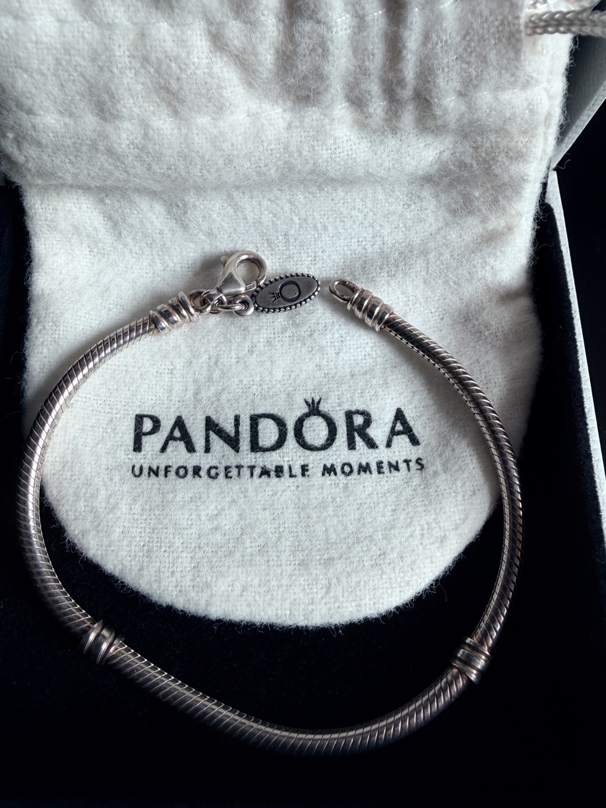 PANDORA 925 Sterling Silver Snake Chain Charm Bracelet 7.25 in Lobster Signed