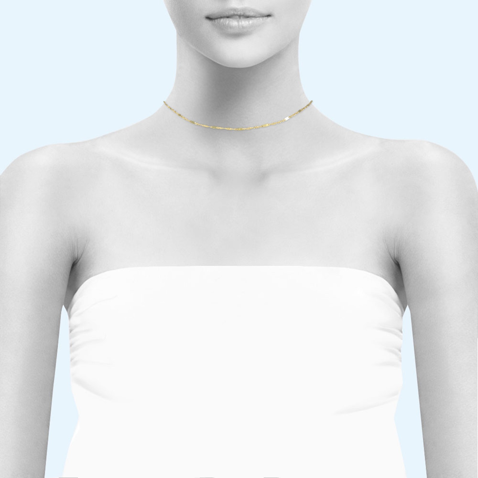 10K Solid Yellow Gold Custom Singapore Bar Choker Necklace Chain 1.2mm 11-15″