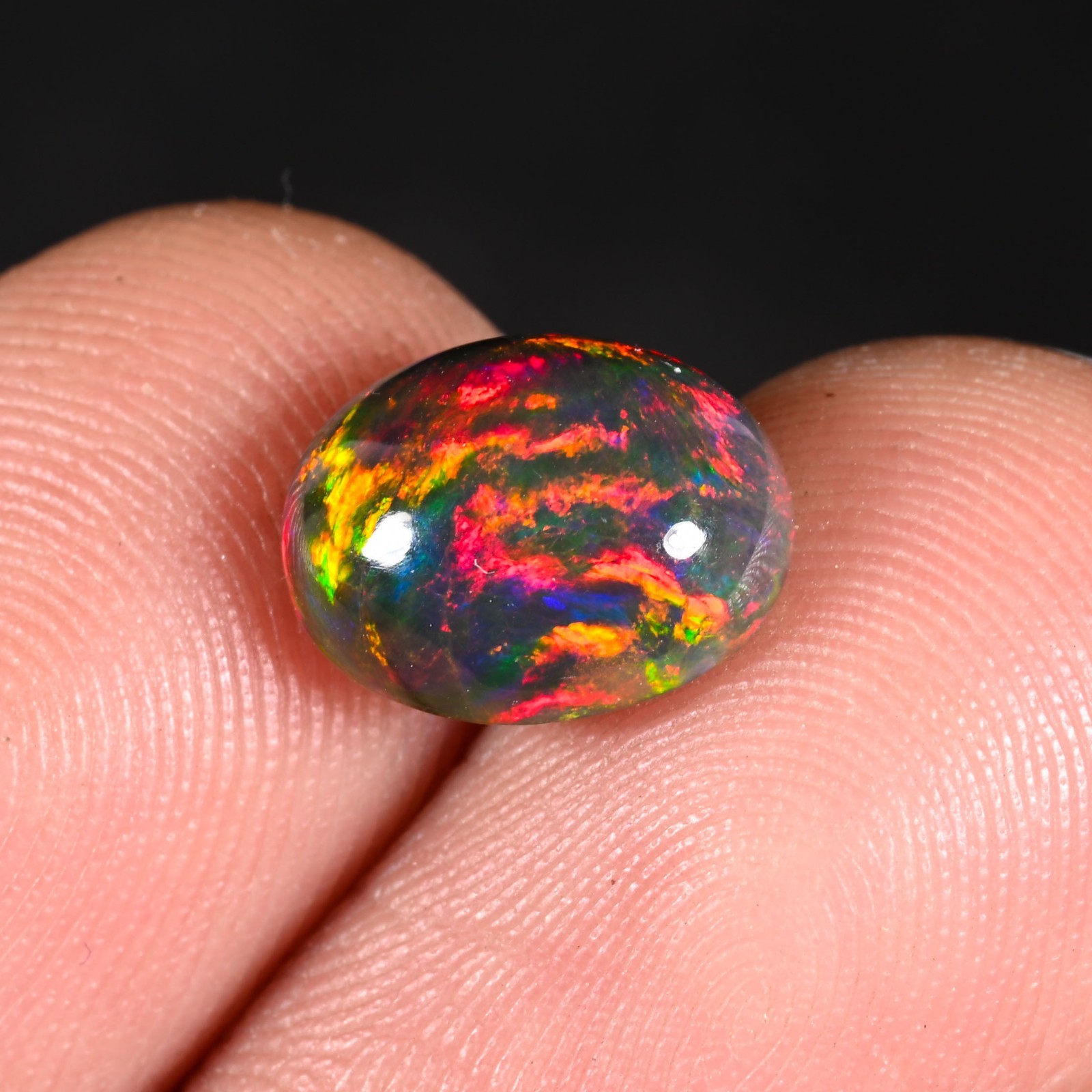 1.85 Ct Natural Ethiopian Black Opal 10×8 mm Fire Opal Cabochon Loose Gemstone
